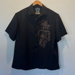 Men’s Paradise Collection L black button up short sleeve shirt; linen blend